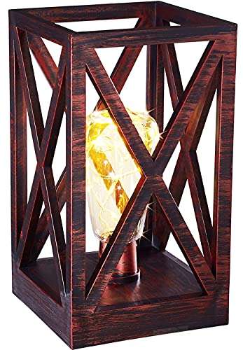 Lantern Decorative with Timer and Fairy Light Lamp - Rustic Farmhouse Lantern Decor,Solid Constructed Battery Powered Vintage Lantern for Table ,Home and Shelf Decor 1