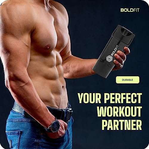 Boldfit Gym Shaker Pro Cyclone Shaker 500ml with Extra Compartment, 100% Leakproof Guarantee, Ideal for Protein, Preworkout and BCAAs, BPA Free Material Sipper Bottle (Black, Plastic, Pack of 1) 6