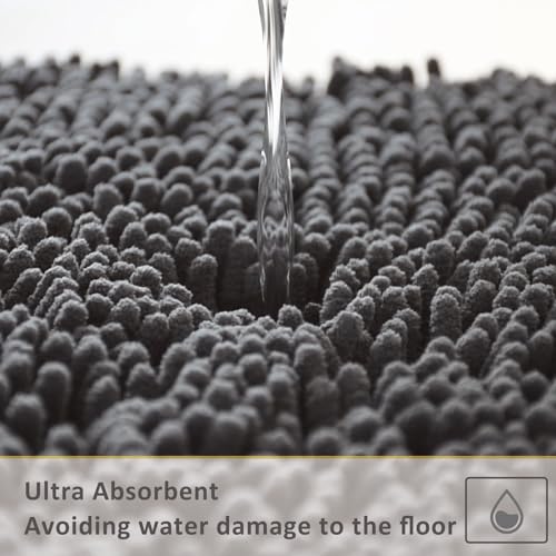 UHOUSEST Bathroom Rugs Sets 4 Pieces,Chenille Bath Mats for Bathroom,Super Absorbent Soft Washable Bathroom Carpets,Non Slip Contour Mat Toilet Lid Cover and Bath Rug Mats Shower Mats,Dark Gray 6