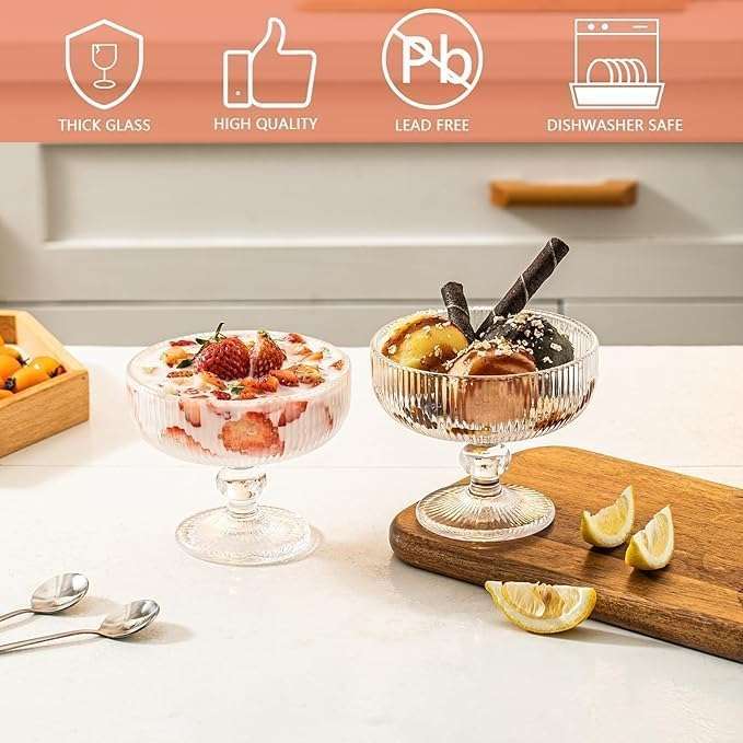 WRINGO 350 ML Ice Cream Glasses Cups Dishes for Desserts, Milkshake,Fruit and Pudding Glass Serving Bowls, Perfect for Home, Restaurants and Parties Dishwasher Safe (Set of 6) (WA-02) 5