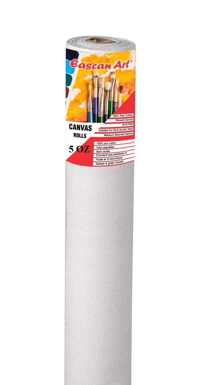 Eascan Art 5 Oz. Medium Grain Primed Cotton Canvas Roll for Oil and Acrylic Painting (5 Oz. White, 42" X 10 Mtrs)