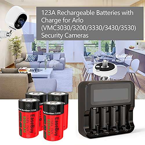 EaseBuy 8-Pack 800mAH 123A Rechargeable Batteries and CR123A Charger Compatible with Arlo VMS3130 VMC3030 VMK3200 VMS3330 3430 3530 Cameras, Flashlight 2