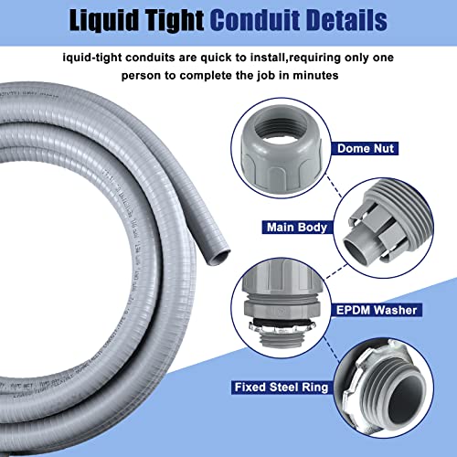 Electrical Conduit and Connector Kit Flexible Liquid Tight Electrical Conduit Non Metallic Electrical Conduit with 5 Straight and 3 Angle Fittings Included (1/2 Inch 50 Ft) 4