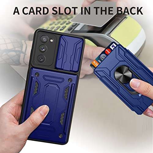 Galaxy S20 FE 5G Case, Designed for Samsung S20FE Phone Cases with Screen Protector Detachable Card Holder Slot Ring Kickstand Military Grade Heavy Duty Shockproof Protective Cover Men 6.5 inch Blue 4