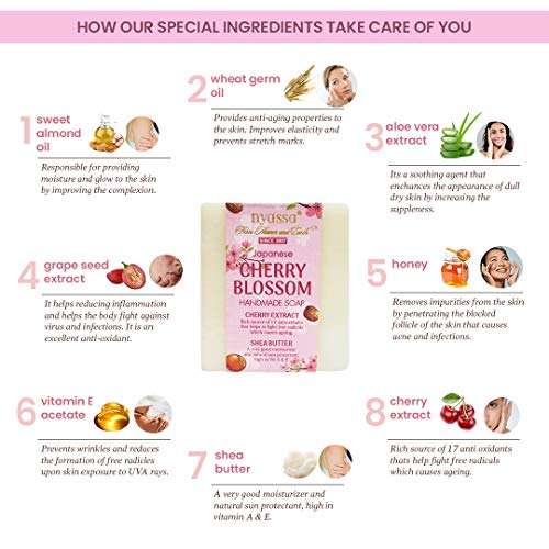 Nyassa Cherry Blossom Handmade Soap 150gm Cherry and Shea Butter Extract with natural ingredients.No Paraben, Against Animal Testing and Vegetarian. 5