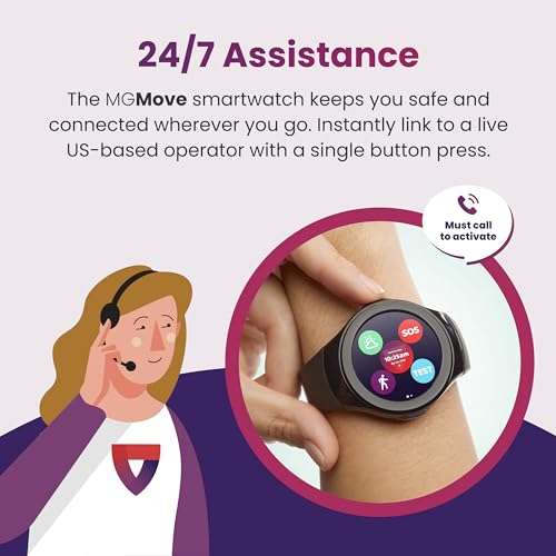 Medical Guardian MGMove | Medical Alert Smartwatch Device for Seniors | Water-Resistant, Emergency Call Button, 24/7 Monitoring, Step Counter, GPS Tracking | Monthly Subscription Required | Black 2