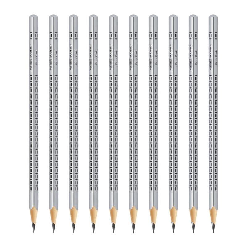 FLAIR Creative Series Booster 2B Extra Dark Graphite Triangular Pencil | Sharpener & Eraser Included in the Box | Pack Of 20 Pencils