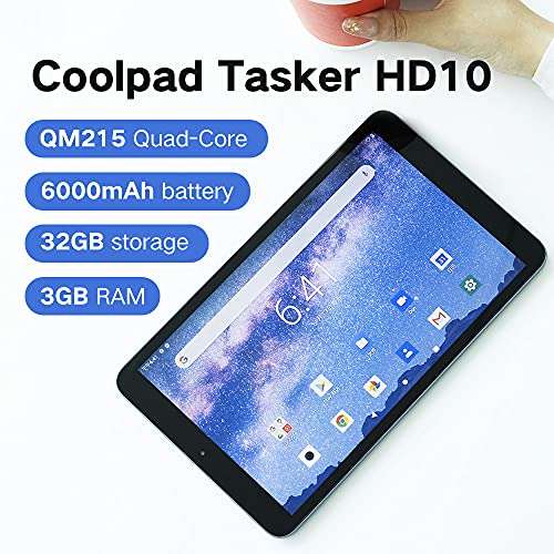 Coolpad Tablet 10" HD Android 10 Tablet, Qualcomm 64bit Processor, Drop Protection, 32GB Storage, 3GB RAM, Quick Charge 3.0, Medieval Gray,3667AT (Tasker 10" 3GB/32/GB) 4