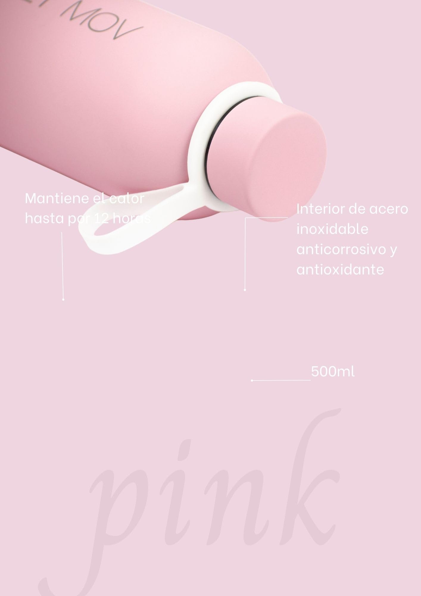 FLY MOV Vacuum Insulated Stainless Steel Vacuum Flask with Screw Lid Pink - 500ml - Matte Rubber Finish - BPA Free - Functional and Stylish, FM0002 4