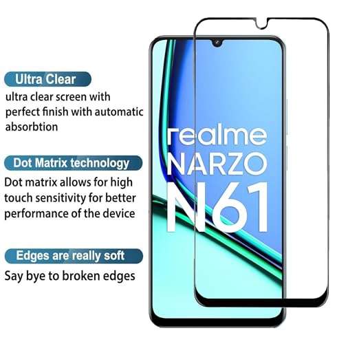 FabeKee Tempered Glass Screen Protector Compatible For Realme Narzo N61 Smartphone Black With Edge To Edge Coverage And Easy Installation Kit (Realme Narzo N61) 4