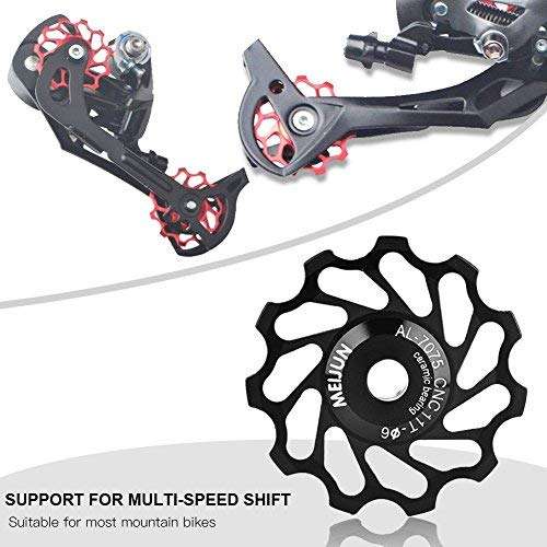 Rear Derailleur Pulley, 1 Pair Quality Ceramic Bearing Wheel Pulley Road Bike Rear Derailleur Roller with Installation Hole Adapter Tubes (11T-Black) 6