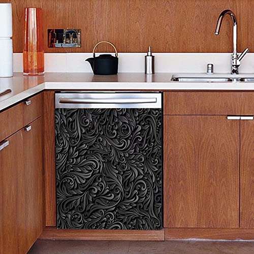 3D Engraved Metal Dishwasher Magnet,Metal Flower Dishwasher Cover,Metal Pattern Sticker for Refrigerator,3D Folk Fridge Vinyl Magnetic Panel Decal,Home Appliances Magnets Kitchen Decor 23"x26" 4