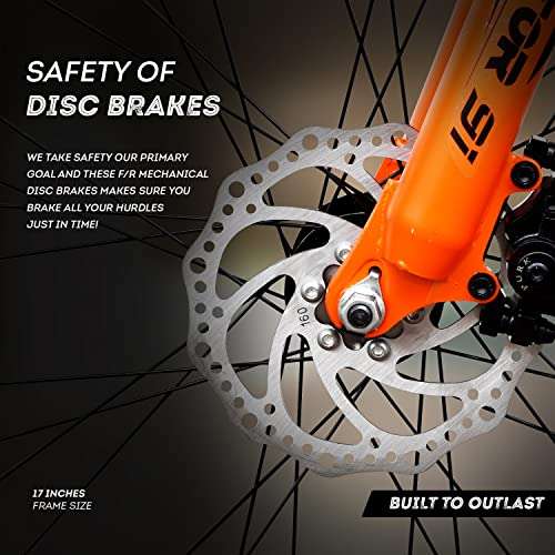 VECTOR 91 Men'S Granite-X40 27.5T Single Speed Steel Frame - 17 In, Mountain Bike/Bicycle (Black & Orange, Ideal For: 12+ Years, Brake: Disc), Rear 4