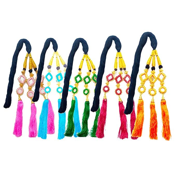SIYAA Women's Punjabi Pranda Hair Extension Choti Parandi,Long Length Beautiful Braid Tassles Traditional Hair Accessories for Girls Golden 4