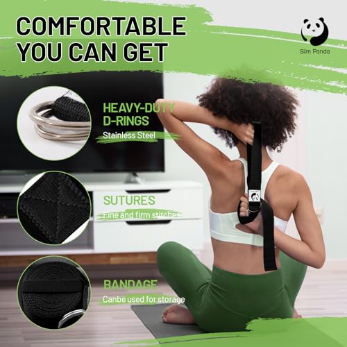 Slim Panda Yoga Strap for Stretching, (10+ Colors,6 Feet/8 Feet) Yoga Bands with Adjustable D-Ring Buckle, Cotton Yoga Belt for Fitness, Yoga, Pilates, Physical Therapy, Improve Flexibility 3
