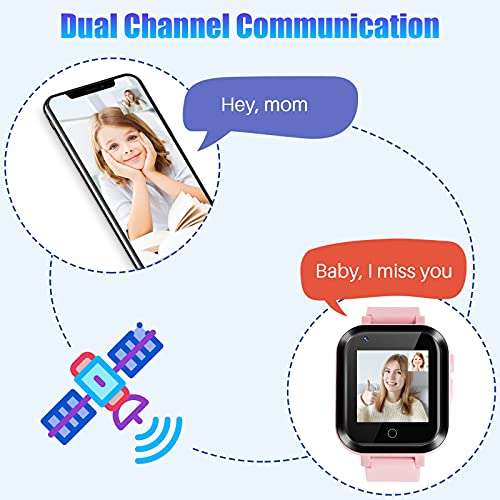 4G Watch Phone for Children, Kids Smart Watch, 2-Way Calls, GPS Location, IP67 Waterproof, Messages, School Mode, SOS, Video Calls, Camera, Remote Control, Torch, Pedometer Smartwatch (Concise Pink) 5