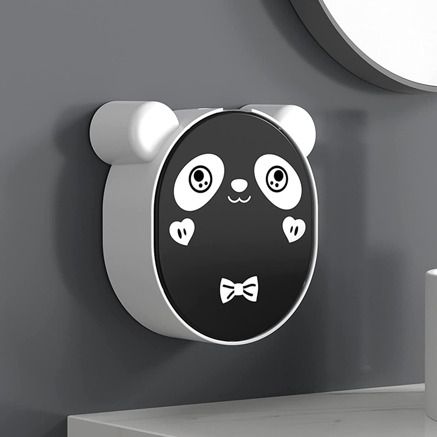 RANADE MART Cute Plastic Panda Cartoon soap Holder with Drain Flip Lid Soap Container Tray Soap Rack Punch Free for Bathroom Kitchen(Black) 3