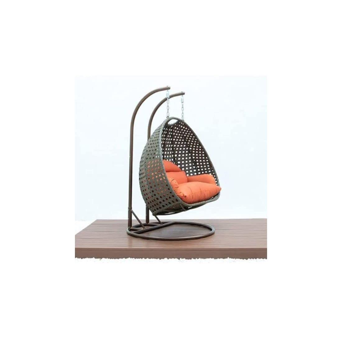 Bhairav Store Double Seater Heavy Iron Hanging Swing Chair with Tufted Soft Deep Cushion with Stand Backyard Relax for Indoor, Outdoor, Balcony, Patio, Home & Garden (Brown- Swing|Orange-Cushions) 4