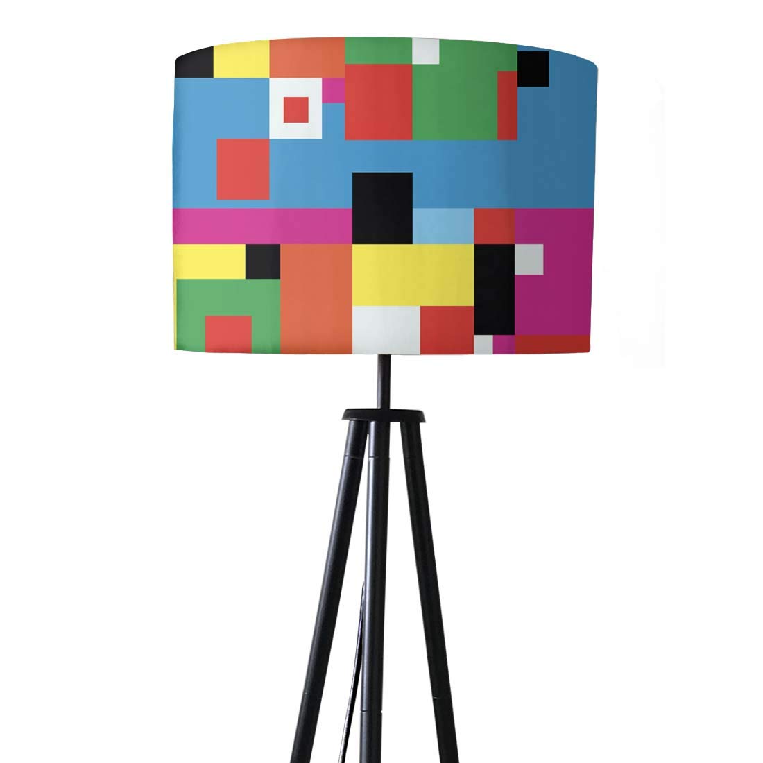 Nutcase Designer Tripod Floor Lamp Standing Light for Living Rooms-Printed Fabric Shade-Made in India -Abstract Color Blocks 1