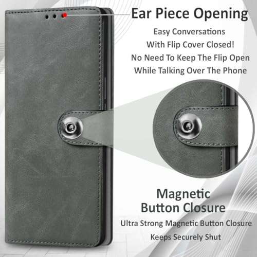 Fashionury Flip Back Case for Samsung Galaxy M06 5G / Samsung Galaxy F06 5G | Genuine Leather Finish | Designer Button | Inbuilt Pockets & Stand | Flip Back Cover for Samsung F06 / M06 (Rhino Gray) 2