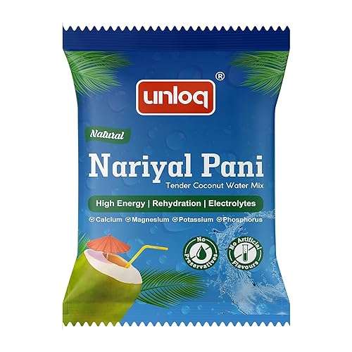 Unloq Natural Tender Coconut Water Premix | Instant Nariyal Pani Powder| Refreshing & Re-hydrating| Natural Energy Drink| Vegan & Fat-free| High Energy & Stress Relieving (pack of 40 1