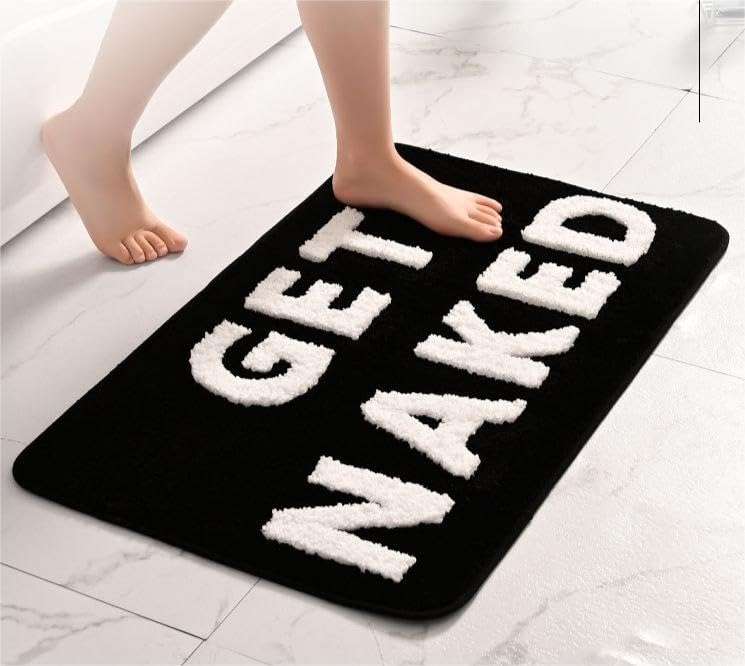Voanyinin Get Naked Bath Mat Cute Black and White Bathroom Rugs (20x32 inch) 1