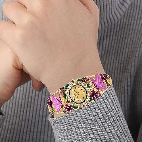 Shop LC Pink Butterfly Watches for Women Strada Crystal Japanese Movement Water Bangle Watch in Gold Plated with Stainless Steel Back Wrist Jewelry Fashion Analog Digital Classic Timer Birthday Gifts 3