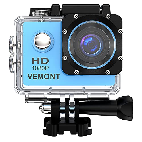 VEMONT Action Camera, 1080P 12MP Sports Camera Full HD 2.0 Inch Action Cam 30m/98ft Underwater Waterproof Camera with Mounting Accessories Kit 1