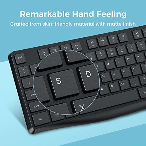 Lovaky MK98 Wireless Keyboard, 2.4G Ergonomic, Computer Keyboard, Enlarged Indicator Light, Full Size PC Keyboard with Numeric Keypad for Laptop, Desktop, Surface, Chromebook, Notebook, Black 5