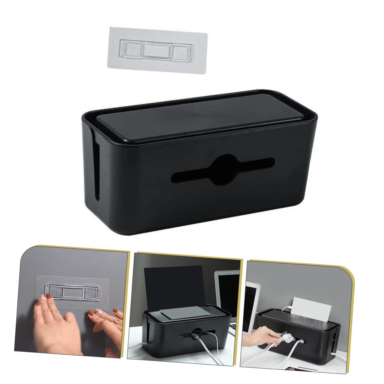 MERRYHAPY Box Plug Storage Box -Electric Socket Case Organizer Cable Management Case Holder Clear Tote Cord Organizer Cable Hider Case Cable Trunking TRS Abs Black 6