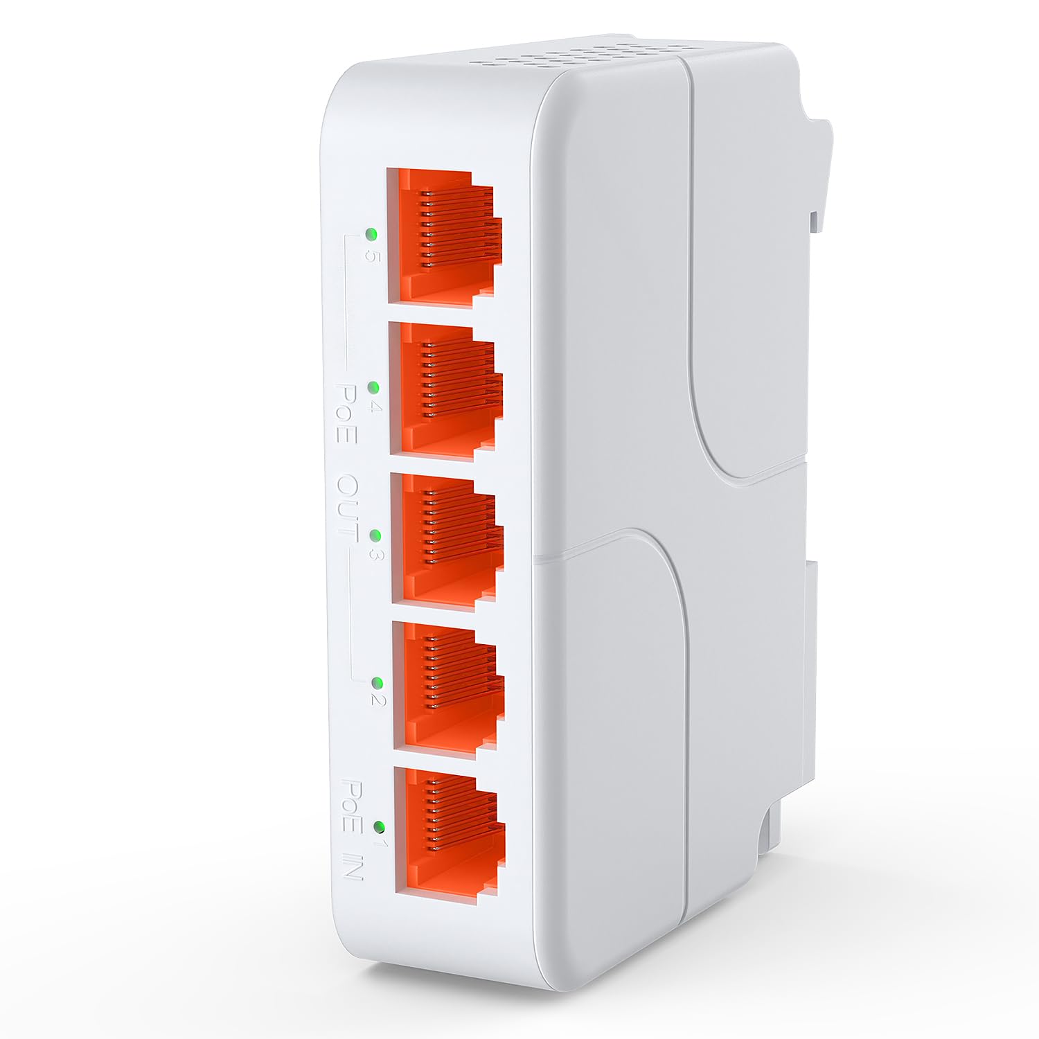 5-Port PoE Extender Gigabit with 1 PoE in 4 PoE Out, 5 Channel PoE Repeater with 1000Mbps, Compatible with IEEE802.3af/at/bt, Extend 100m(328ft) Power Data Transmission, VLAN, Wall and Din-Rail Mount