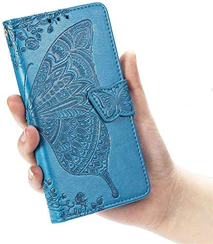 ClickCase Butterfly Series for Redmi 10A Leather Embossing Wallet Flip Case Kick Stand Magnetic Closure Flip Cover for Redmi 10A (Sky Blue) 6