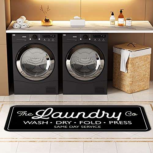 Farmhouse Laundry Room Rug Runner Non Skid Machine Washable Area Rugs Laundry Decor for Kitchen, Bath, Washroom (Black-1 72x24 in) 2