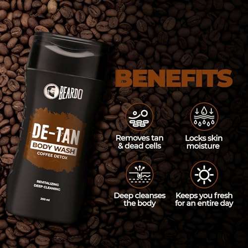 Beardo Detan Combo For Men (Set of 2) | Detan Body Wash & Detan Face Wash with Powerful Coffee Extract for Tan Removal | Hydrates & Exfoliates Men's Skin for Oil Control 3