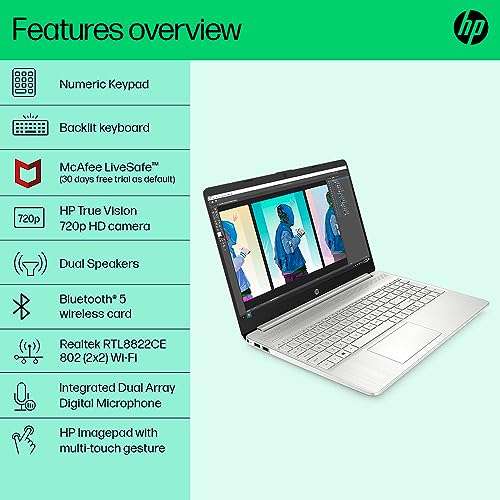 HP Laptop 15s, Ryzen 5 5500U, 15.6-inch (39.6 cm) FHD, Anti-Glare, 16GB DDR4, 512GB SSD, AMD Radeon Graphics, Dual Speakers, Backlit KB (Win 11,MSO, Natural Silver, 1.69 kg), 15s-eq2132au 3