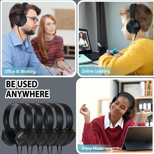 Wensdo Wholesale Bulk Headphones with Microphone 24 Pack for Classroom, Durable Headsets Class Set for School Students Kids and Adult (HY450, Black) 6