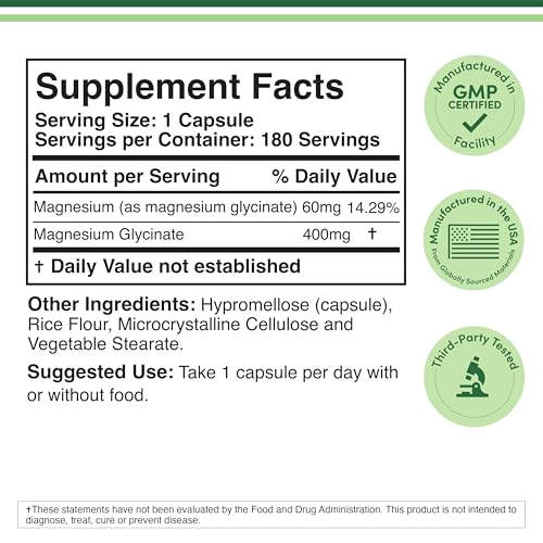 Double Wood Supplements Magnesium Glycinate 400mg | 180 Capsules | Sleep, Muscle, & Heart Support | Vegan, Third Party Tested, Gluten Free, Non-GMO 2