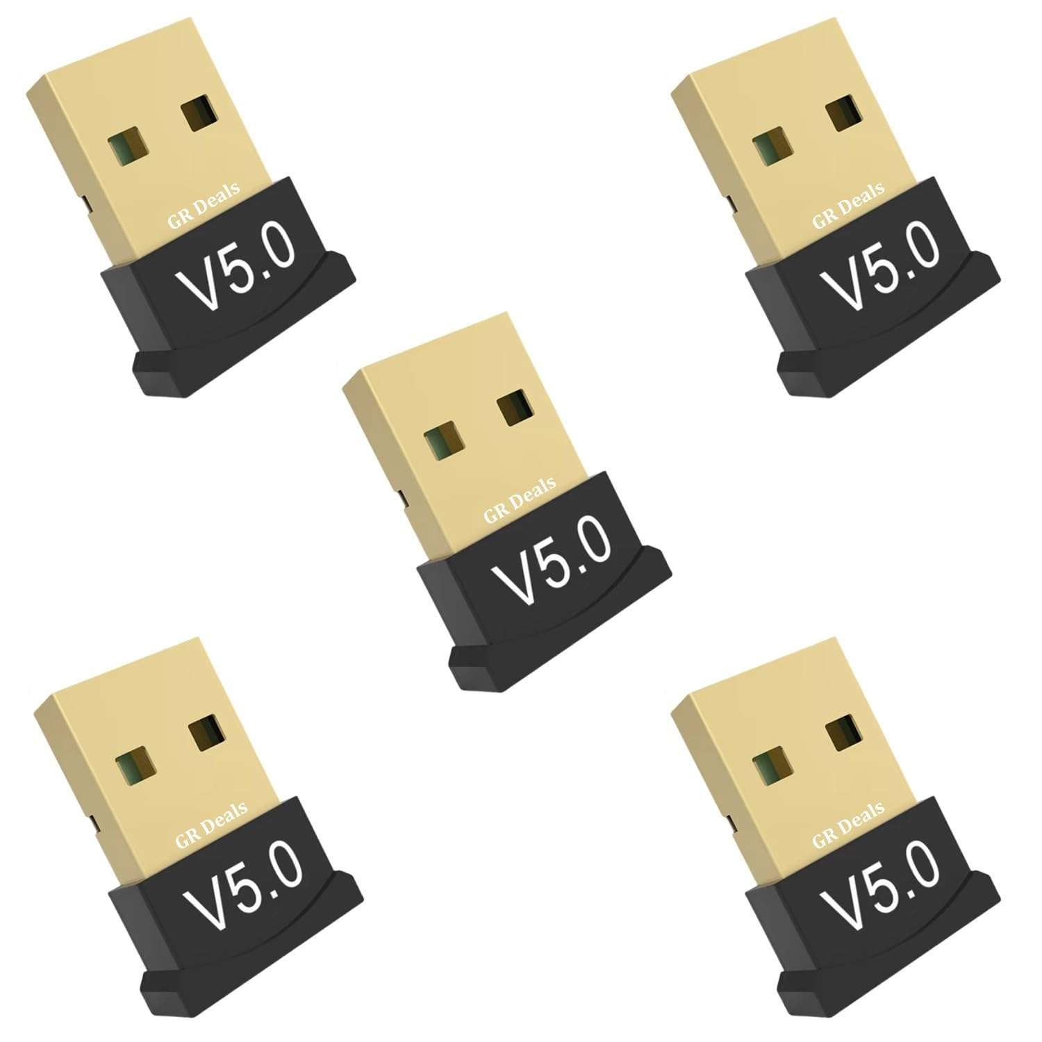 GR Deals USB Bluetooth Adapter for PC, 5.0 Bluetooth Dongle Receiver Supports Windows 11/10/8.1/7 for Desktop, Laptop, Mouse, Keyboard, Printers, Headsets, Speakers. Black. (Pack of 5) 1
