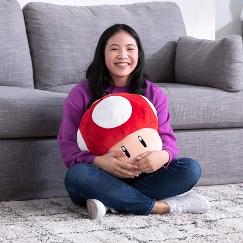 Club Mocchi-Mocchi- Mario Kart Plush - Red Mushroom Plushie - Squishy Mario Toys and Cute Stuffed Animals - Gaming Room Decor - Video Game Collectibles - 15 Inch 3