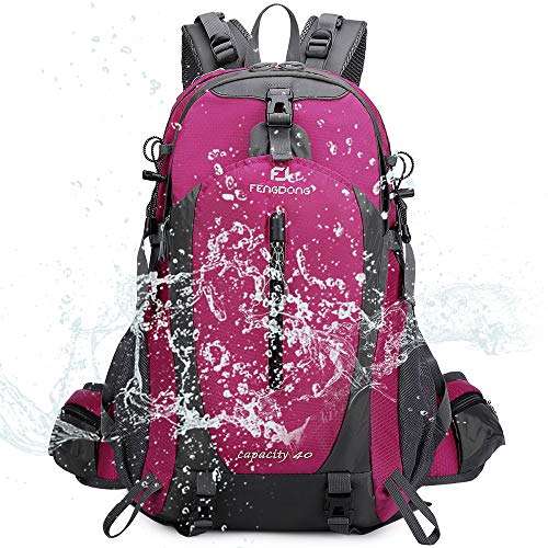 FENGDONG 40L Waterproof Lightweight Outdoor Daypack Hiking,Camping,Travel Backpack for Women Men Pink 6