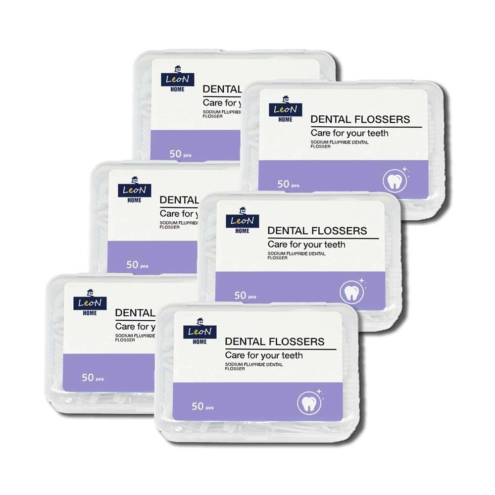 LeoN Home Unwaxed Dental Floss Picks 300 PCS w/Travel Carry Case, Plastic Deep Clean Flosser for Your Daily Oral Care, Unflavored Durable Flossing with Toothpick (50 Count/Box, Pack of 6) 6