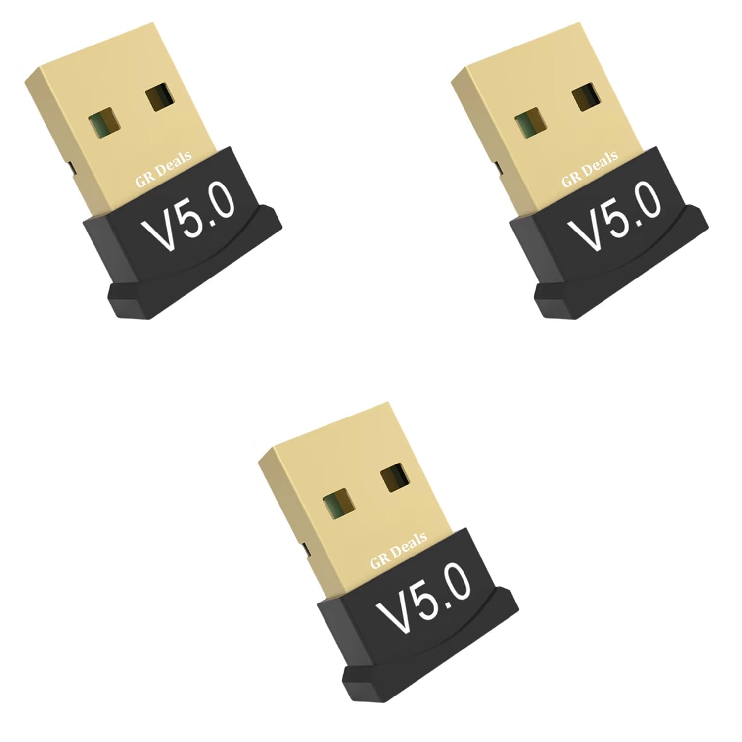 GR Deals USB Bluetooth Adapter for PC, 5.0 Bluetooth Dongle Receiver Supports Windows 11/10/8.1/7 for Desktop, Laptop, Mouse, Keyboard, Printers, Headsets, Speakers. Black. (Pack of 3) 1