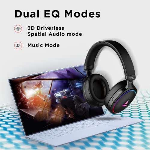 boAt Immortal IM 300 Over-Ear Wired Gaming Headphones with 50mm Drivers, 3D Spatial Sound, RGB LEDs, Dual Mics & Driver Customizations via Plugin Labz(Black Sabre) 3