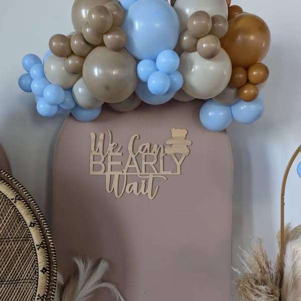 We Can Bearly Wait Wood Sign for backdrop,Bear Themed Party Decorations for Baby Shower Decorations,Gender Reveal Party Supplies 4
