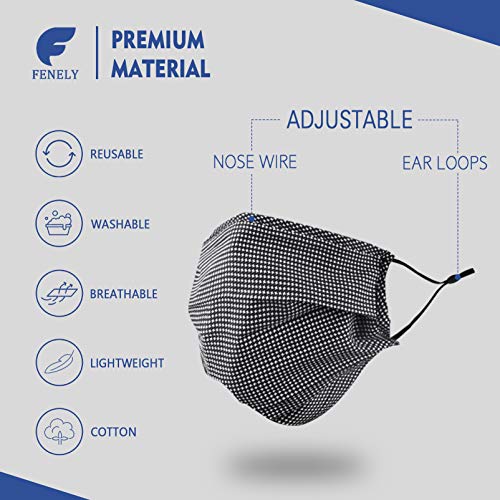 Beard Face Mask for Bearded Men, Extra Large XL Facemask with Nose Wire Washable Reusable Breathable Adjustable Ear Loops Fashion Fashionable Designer Adult Black Navy Plaid Cotton Cloth Fabric Madks 5