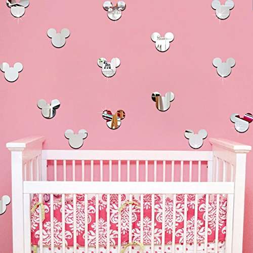 20PCS Cartoon Mickey Mouse Head Mirror Wall Sticker Baby Nursery Cute Animal Wall Decal Children Room (Silver Mirror, Acrylic Mirror Material) 1