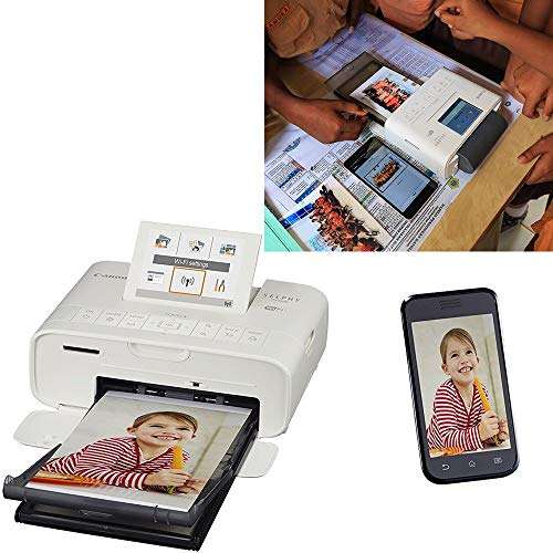 Canon SELPHY CP1300 Wireless Compact Photo Printer (White) + Canon KP-108IN Color Ink Paper Set (Produces up to 108 of 4 x 6 Prints) + USB Printer Cable + HeroFiber Ultra Gentle Cleaning Cloth 3