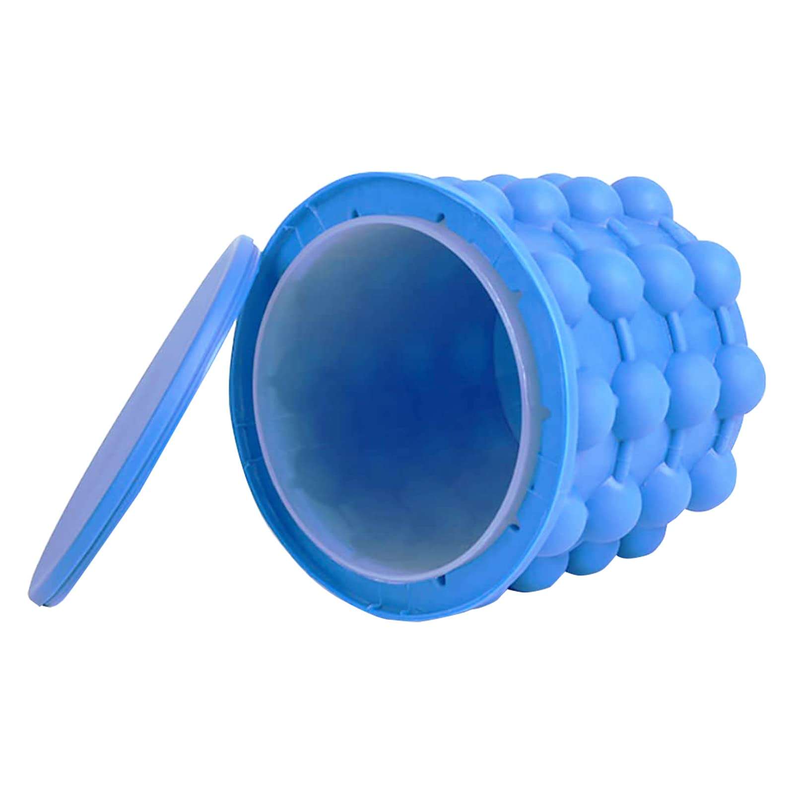 2 in 1 Silicone Ice Bucket and Ice Mold with Lid for Freezing Whiskey, Cocktails, Drinks, Portable Silicone Ice Maker (Blue) 1