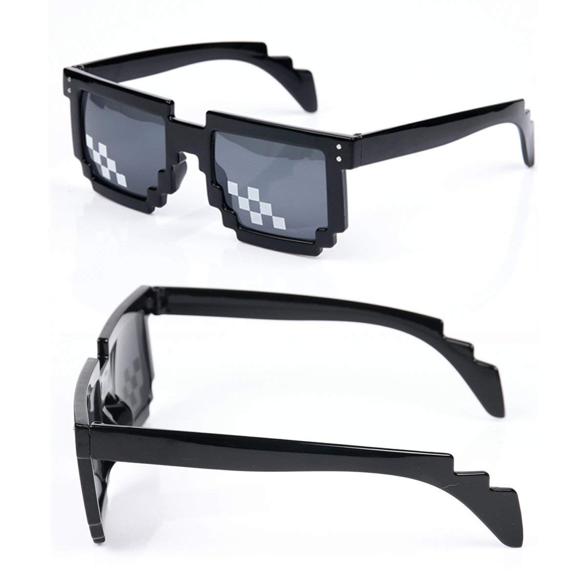 [2 Pack] Thug Life Sunglasses, Men Women Glass 8 Bit Pixel Mosaic Glasses Photo Props Unisex Sunglass Toy - Black 6