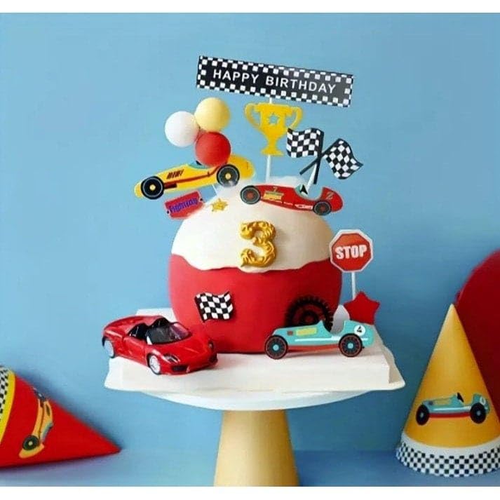 PartyToko car theme Cake Topper car theme Birthday theme Partysupplies Acrylic Happy Birthday car Face Cake Topper for Boys Girls Adults Birthday Party Supplies 7pcs 6